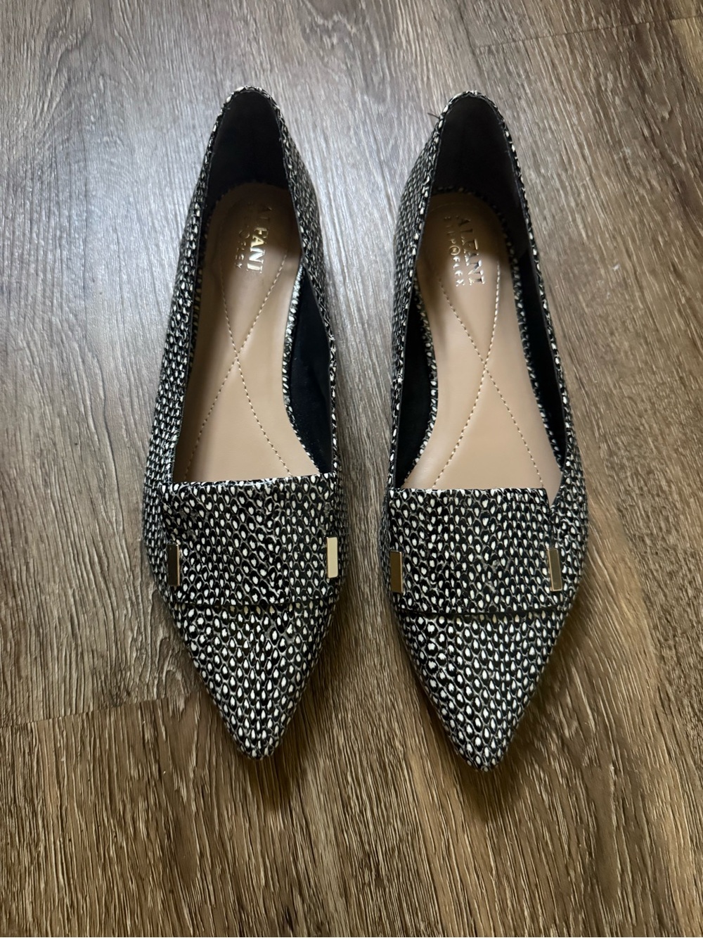 Alfani Pointed Toe Patterned Flats - Black & White